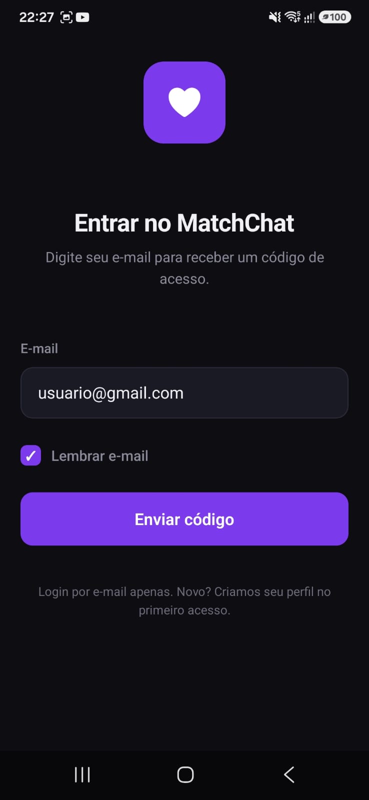 Tela de login do MatchChat